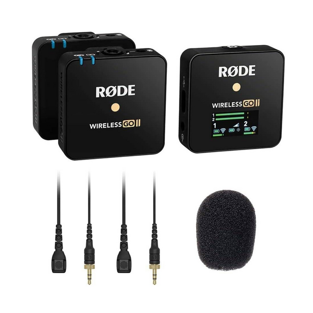 Rode Microphones Wireless GO II Dual Channel Wireless Microphone System Bundle with 2X Rode Lavalier II Omnidirectional Lav Mic and 3-Pack Foam Windscreen