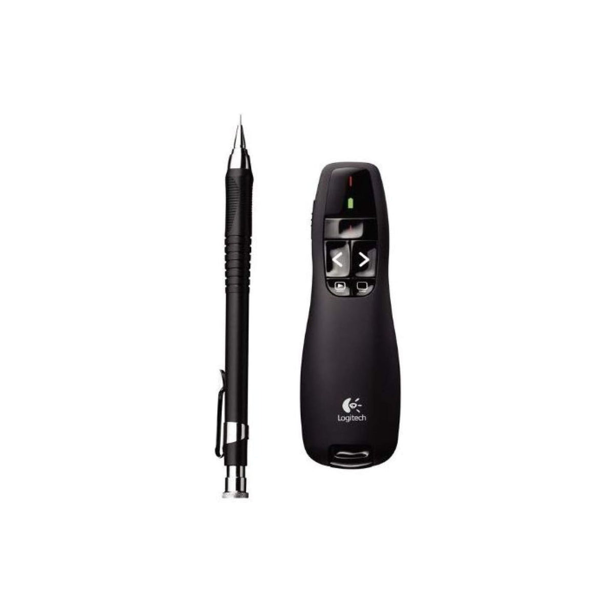 Logitech R400 Wireless Presentation Remote 2.4 GHz USB-Receiver Red Laser Pointer 15-Meter Operating Range 6 Buttons Intuitive Slideshow Control Battery Indicator PC