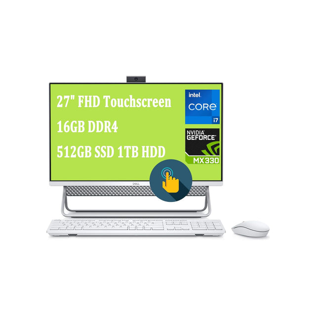 Dell Inspiron 27 7000 7700 All-in-One Desktop Computer I 27" FHD Touchscreen I 11th Gen Intel 4-Core i7-1165G7 I 16GB DDR4 512GB SSD 1TB HDD I GeForce MX330 2GB I USB-C HDMI WiFi6 Webcam Win10 Silver
