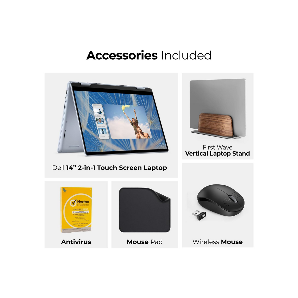 Dell Inspiron 14-7440 2-IN-1 Laptop, Intel Core Ultra 7-150U, 24GB RAM, 512GB SSD, 14" FHD+ Touchscreen, Win 11 Pro Backlit KB(Include 1st Wave Laptop Stand +Wireless Mouse+ Mouse pad + Antivirus)