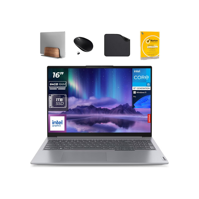 Lenovo Business Laptop ThinkBook 16 Gen 6 – 13th Gen Intel Core i5-13420H, Dolby Audio, Intel UHD Graphics, Win11 Pro (Include 1st Wave LaptopStand + Mouse + Antivirus + Pad) (8GB RAM | 1TB SSD)