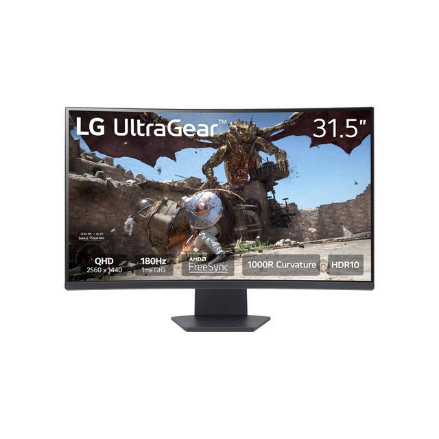 LG 27GS60QC-B Ultragear 27 inch QHD (2560x1440) 180Hz 1ms Curved Gaming Monitor 1000R AMD FreeSync HDR10 HDMIx2 DisplayPort Borderless Design Black Stabilizer DAS Crosshair FPS Counter Black