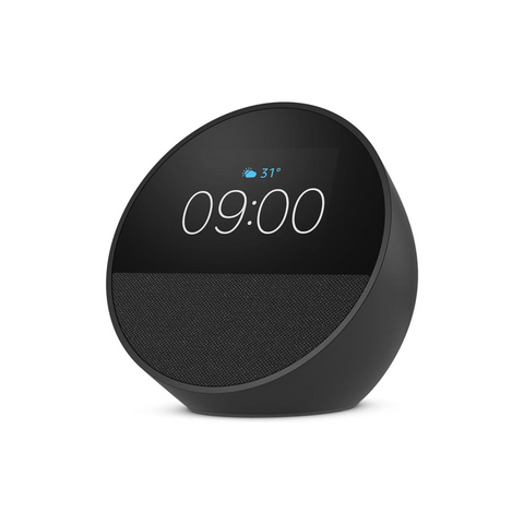 Echo Spot (2024 release), Smart alarm clock with vibrant sound + Alexa, Black