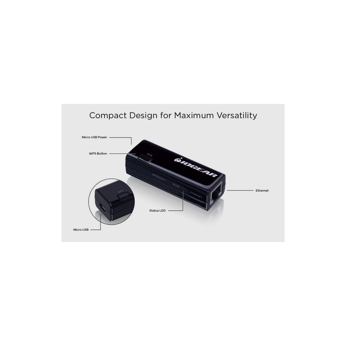 IOGEAR Universal Ethernet to Wi-Fi N Adapter - Speeds of up to 300Mbps on 2.4GHz - Push-button Wi-Fi Protected Setup (WPS) - Supports WEP, WPA, WPA2, TKIP and AES encryption - GWU637