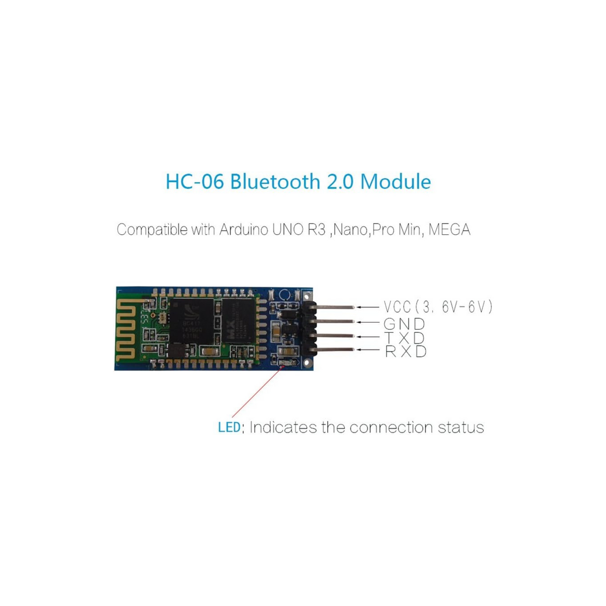 DSD TECH HC-06 Wireless Bluetooth Serial Transceiver Support Module Slave and Master Mode for Arduino + 4PIN Dupont Cable