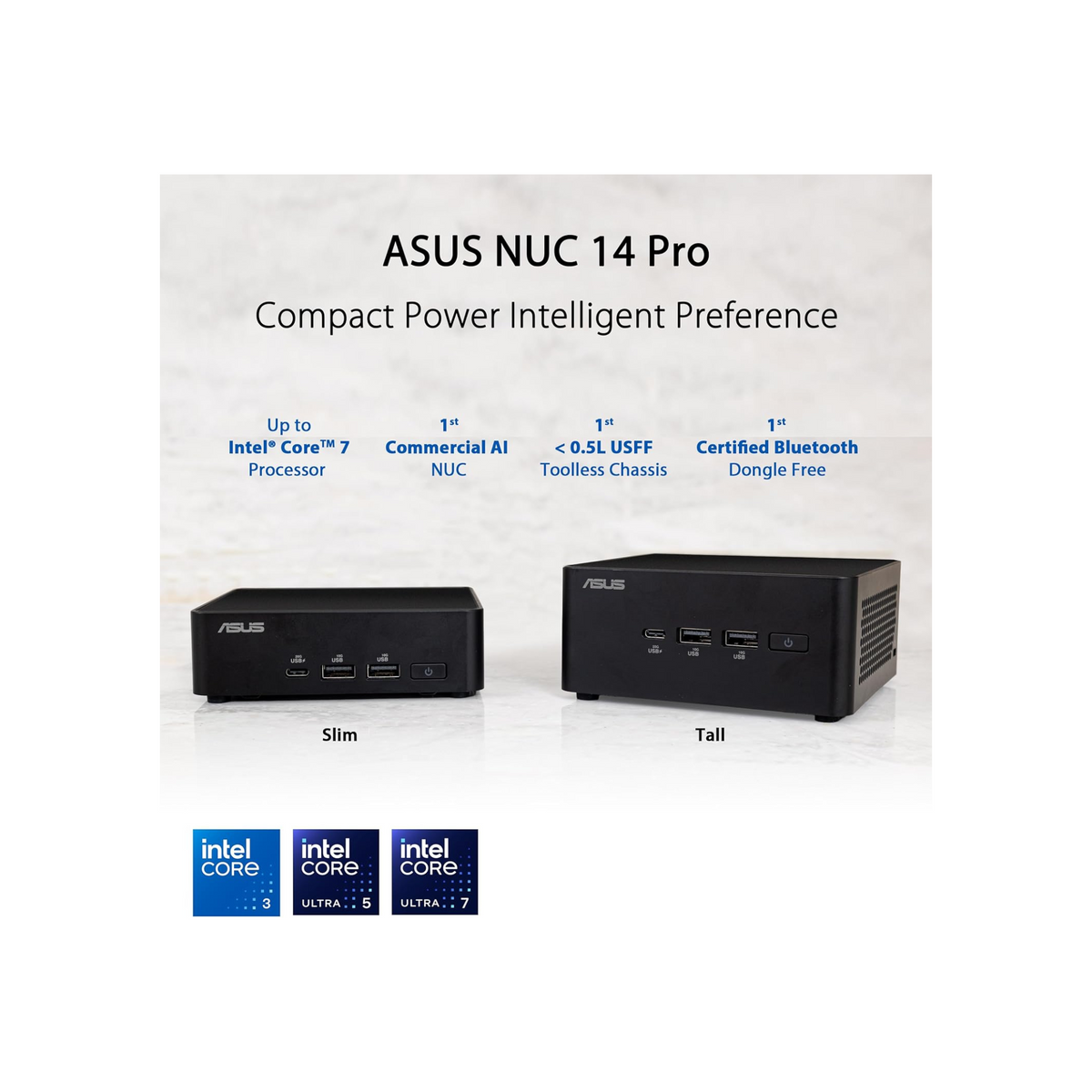 ASUS NUC 14 Pro Tall Full System Mini PC with Intel 14th Gen Core Ultra 7 155H, 32GB DDR5 RAM, 1TB PCIe G4x4 NVMe SSD, Thunderbolt 4,Win 11 Pro, Toolless Chassis Access, VESA Mount Included