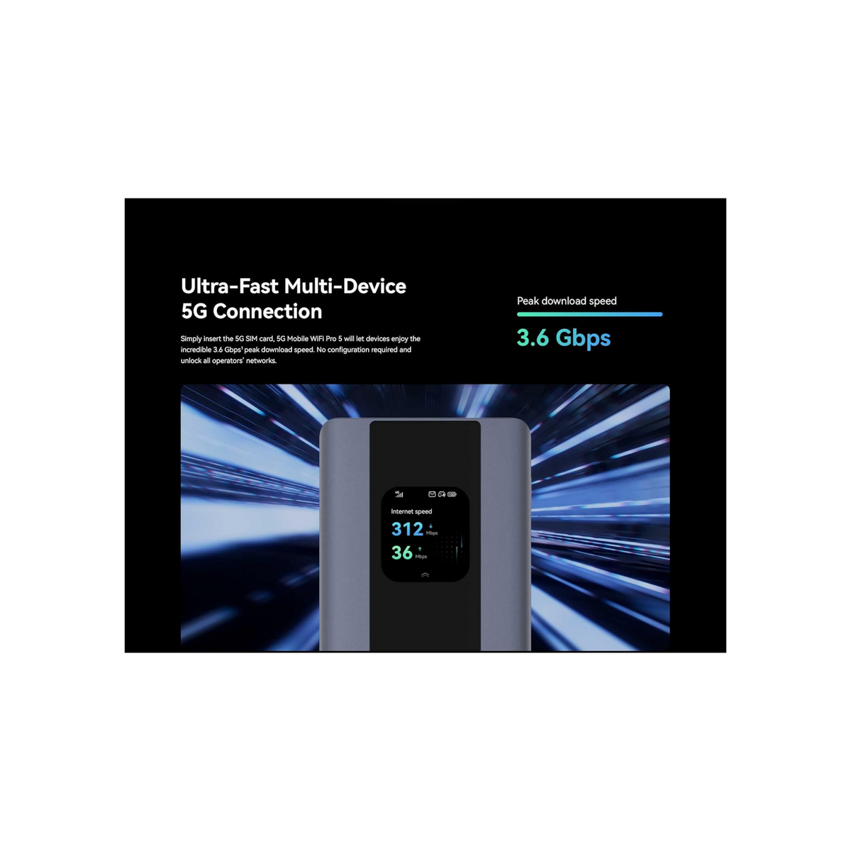Brovi 5G Mobile WiFi Pro 5 E6888-982,OLED Touchscreen Upload 3.6Gbps Download 500Mbps Upload Wi-Fi 6 Plus with 7000mAh Battery