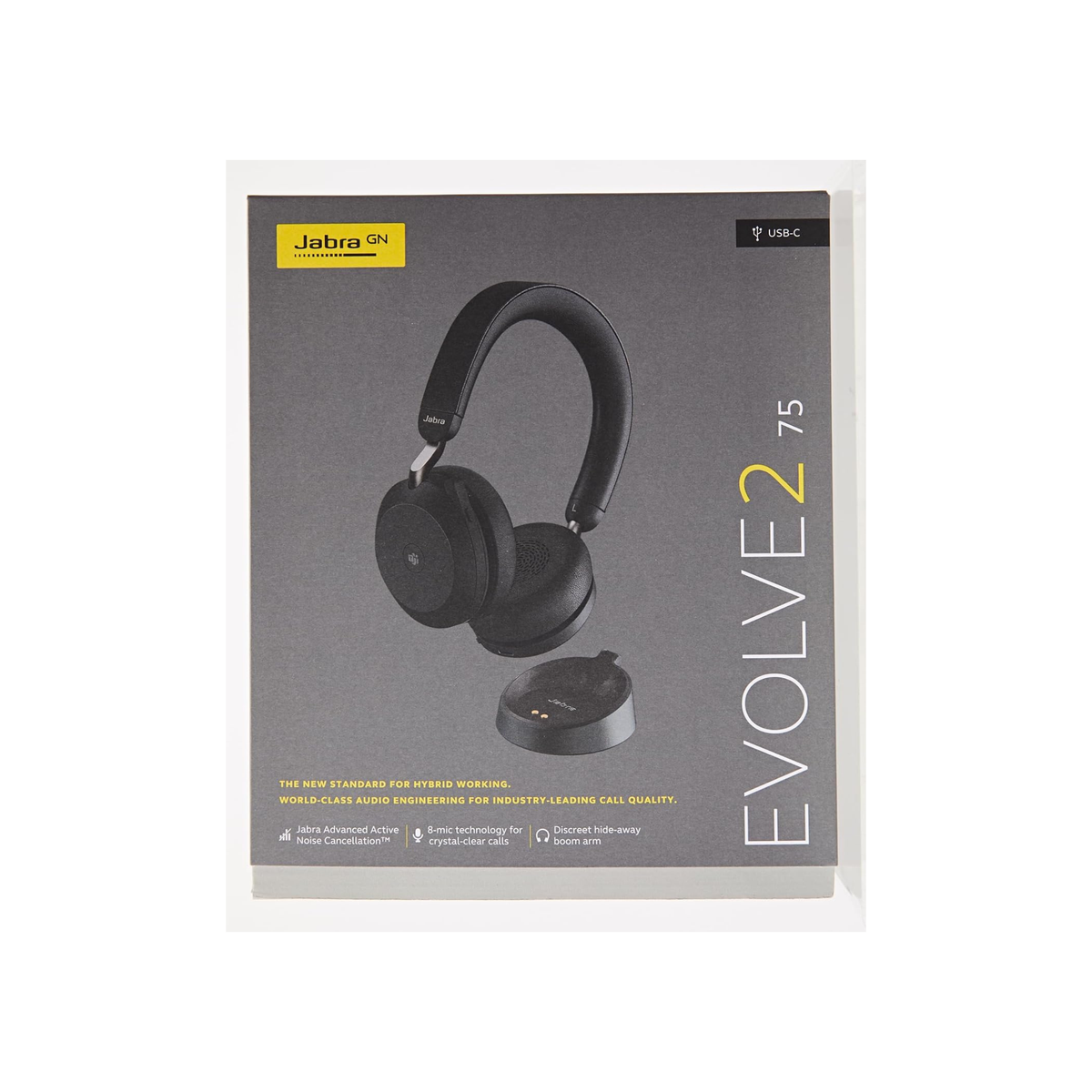 Jabra Evolve2 75 Wireless PC Headset with Charging Dock and 8-Mic Technology - Dual Foam Stereo Headphones with Advanced Active Noise Cancellation, USB-C Bluetooth Adapter and MS Compatibility - Black