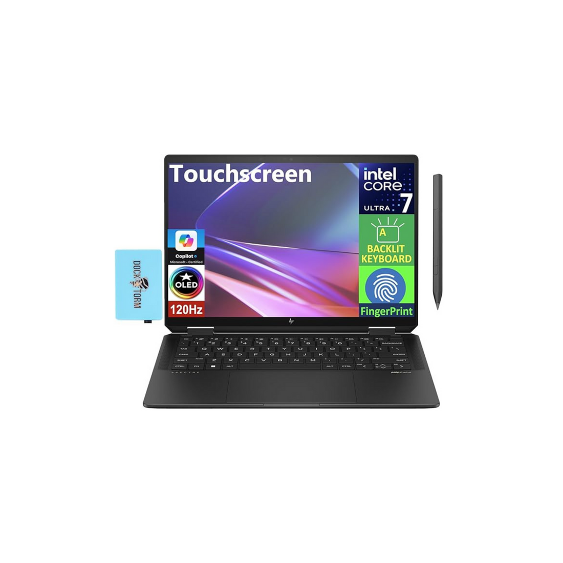 HP Spectre x360 AI Powered 14.0" Touchscreen OLED 2.8K Display 2-in-1 Laptop (Intel Ultra 7-155H, 32GB LPDDR5X, 2TB PCIe SSD, Active Pen, Backlit KB, Fingerprint, Win 11 Pro) w/DKZ USB Port Expander