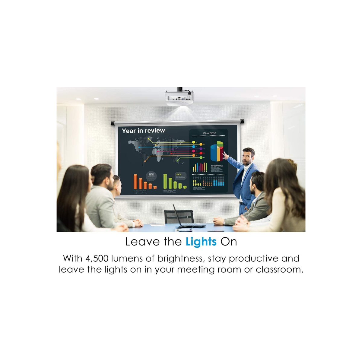 Optoma EH412x Professional 1080p Projector | 4,500 Lumens for Daytime Use in Meetings, Training and Classrooms | 15,000 Hour Lamp Life | 4K HDR Input | Built-in Speaker