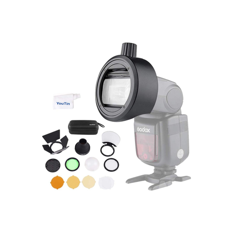 GODOX AK-R1 Accessory Kit for H200R Round Flash Head Magnetic Modifier Set with Diffuser, Honeycomb Grid, Snoot, Barn Doors & Filters
