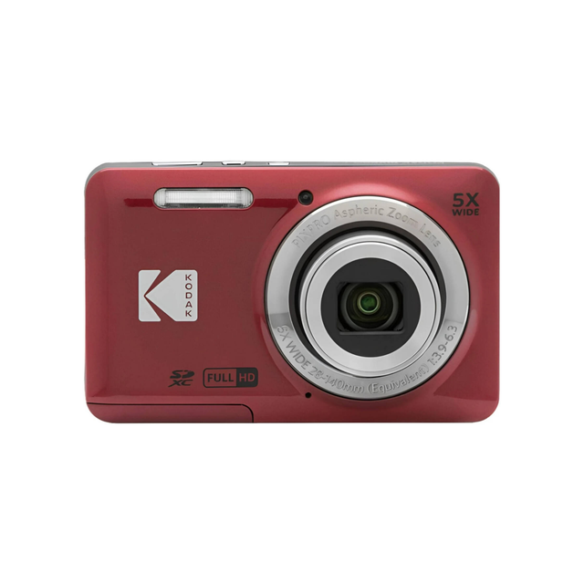 Kodak PIXPRO FZ55 Digital Camera, 2.7" LCD, 16.35 MP Sensor, 5x Optical Zoom, 1080p Full HD Video, 28mm Wide Angle Lens, Face, Smile, Blink & Pet Detection, Digital Image Stabilization, Red | FZ55 RD
