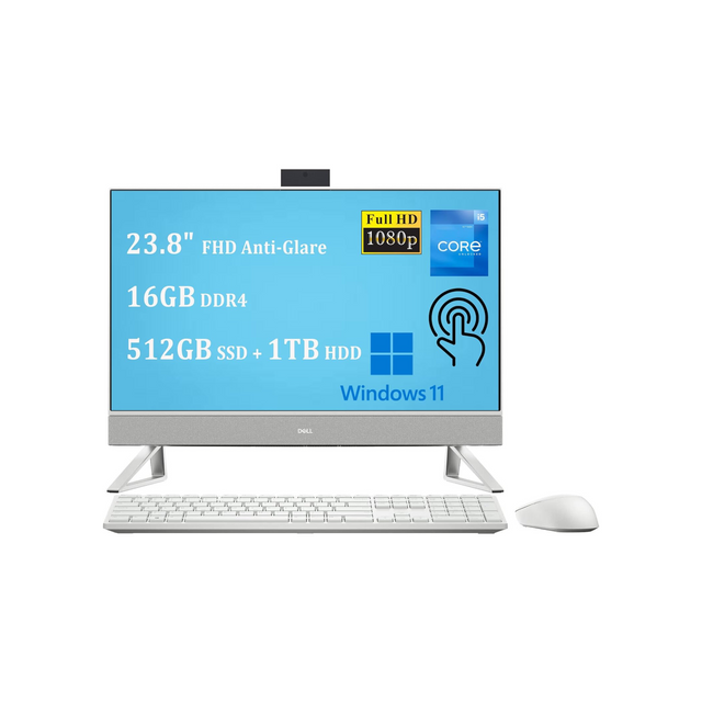 Dell Inspiron 5000 5410 24 All-in-One Desktop Computer | 23.8" FHD Anti-Glare Touchscreen | 12th Gen Intel 10-Core i5-1235U (> i7-1195G7) | 16GB DDR4 512GB SSD 1TB HDD | USB-C HDMI Webcam Win11 White