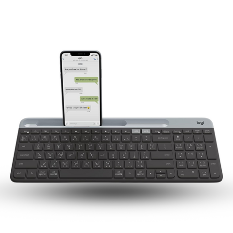 Logitech K580 Slim Multi-Device Wireless Keyboard - Bluetooth/Receiver, Compact, Easy Switch, 24 Month Battery, Win/Mac, Desktop, Tablet, Smartphone, Laptop Compatible, Arabic Graphite