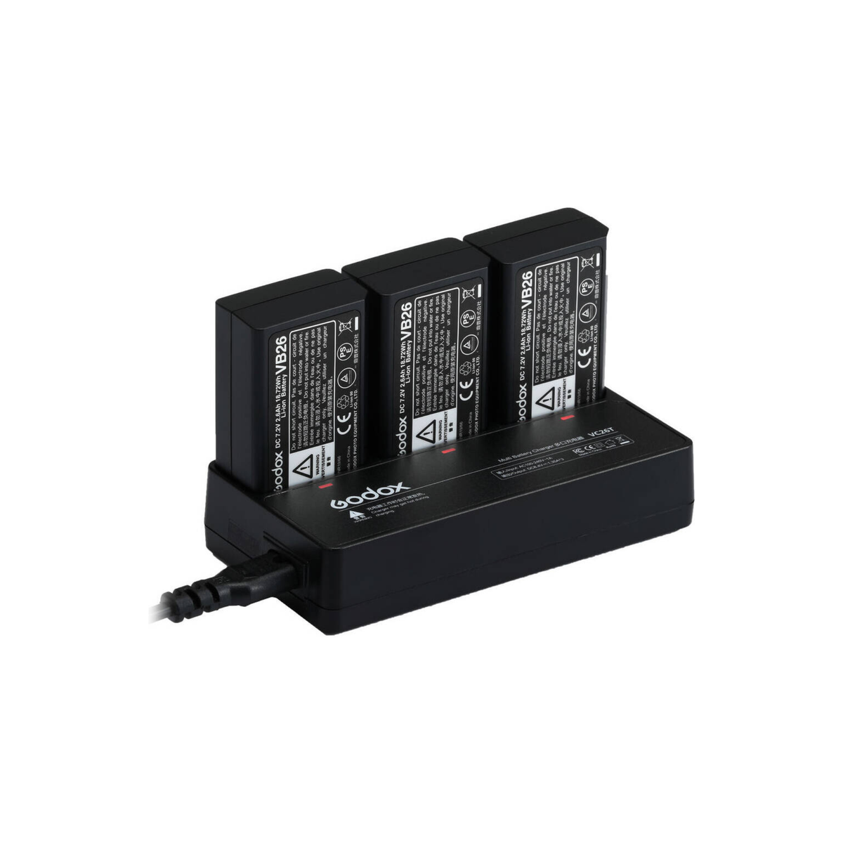 Godox VC26T Multi-Battery Charger, 100-240V AC Compatible, Charges up to 3 Batteries Simultaneously, Compatible for V1 | VC26T