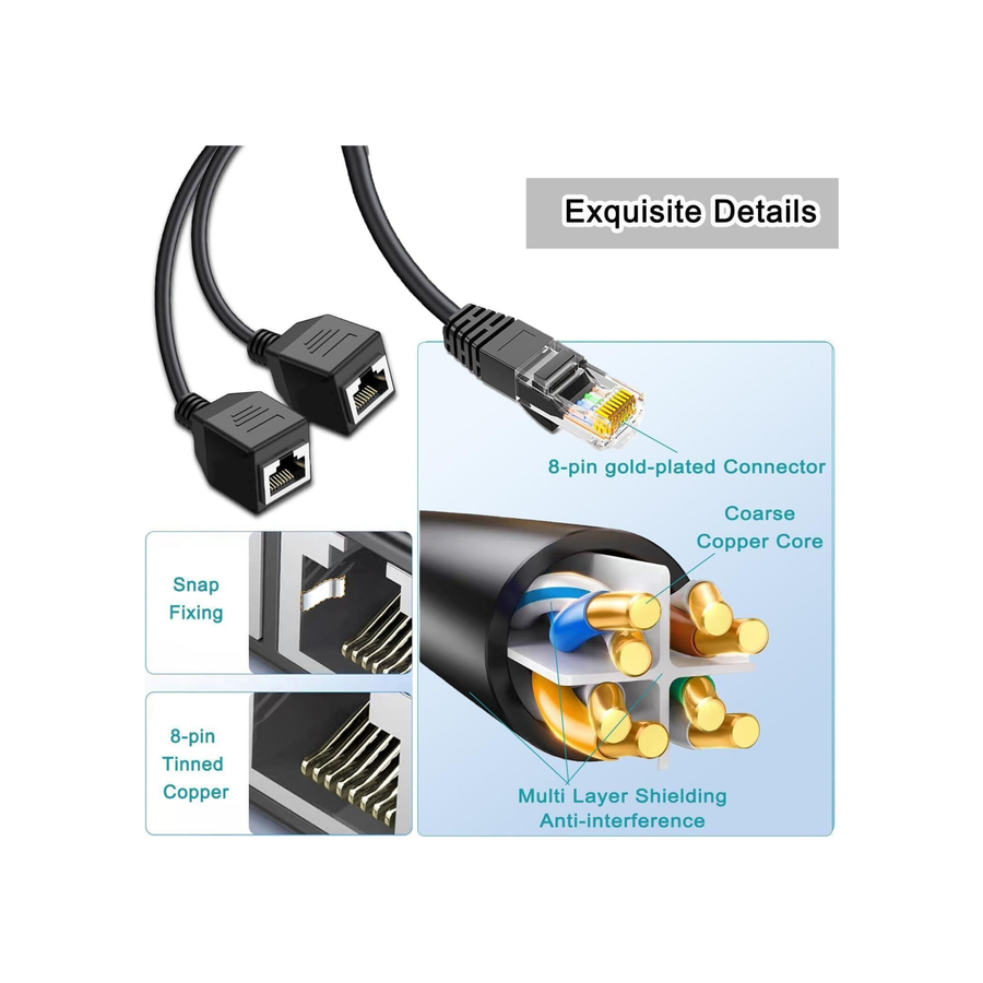 Generic RJ45 Network 1 to 2 Port Ethernet Adapter Splitter