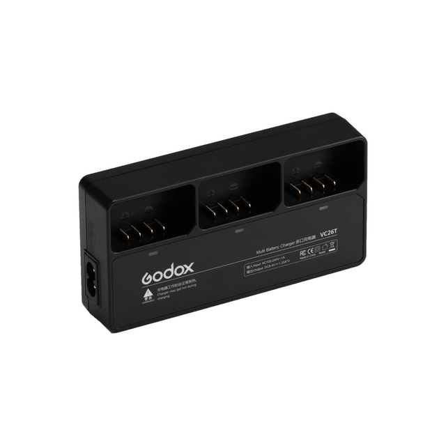 Godox VC26T Multi-Battery Charger, 100-240V AC Compatible, Charges up to 3 Batteries Simultaneously, Compatible for V1 | VC26T