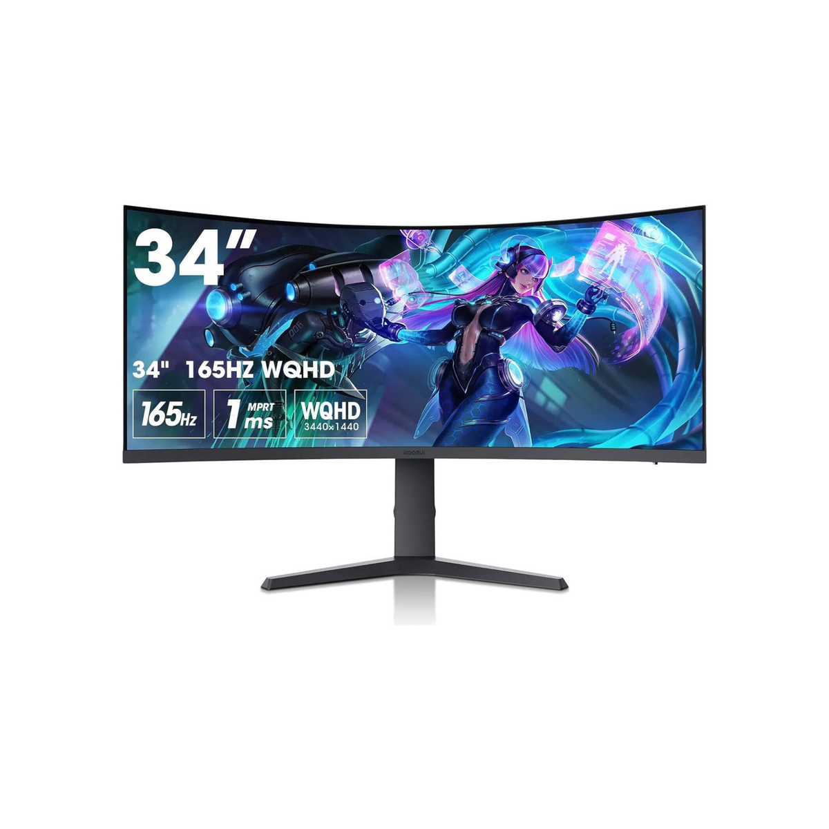 Koorui 34E6UC 34" VA WQHD Curved VA Gaming Monitor, 165Hz Refresh Rate, 21 9 Aspect Ratio, 1ms Refresh Rate, FreeSync/G-Sync Technology, VESA Compatible, Black | 34E6UC