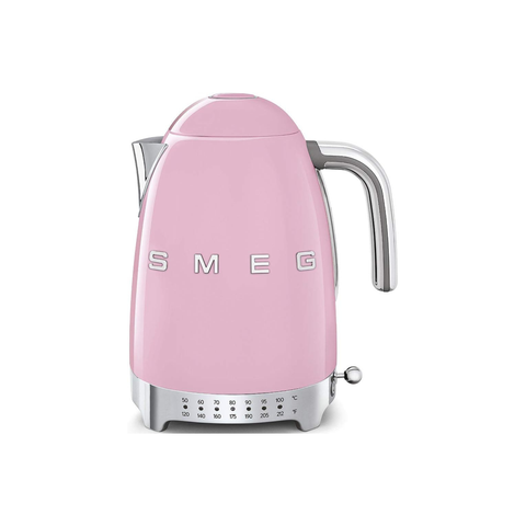 Smeg Klf04PkUK, 50'S Retro Style Kettle, 7 Temperature Settings, 1.7 L Capacity With Water Level Indicator, 360 Swivel Base, Anti-Slip Feet, Soft Opening Lid, Stainless Steel, Pink, 1 Year Warranty