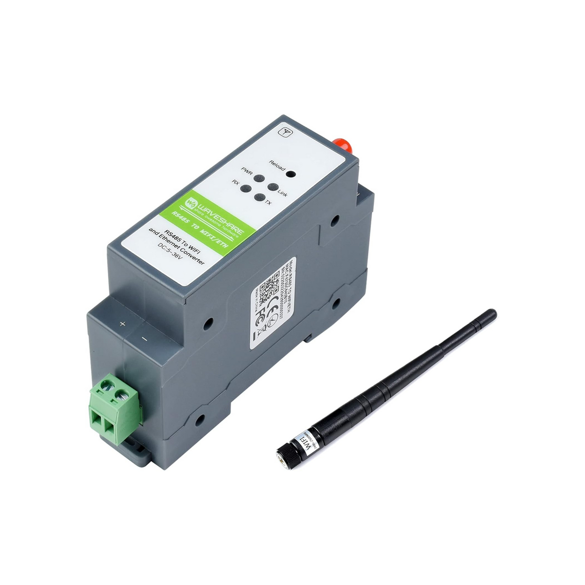 Waveshare RS485 to WiFi/Ethernet Module, Rail-Mount Serial Server, Modbus MQTT Gateway, Support 802.11b/g/n Wireless Standards, Support RS485 to WiFi, RS485 to Ethernet, Ethernet to WiFi, etc.
