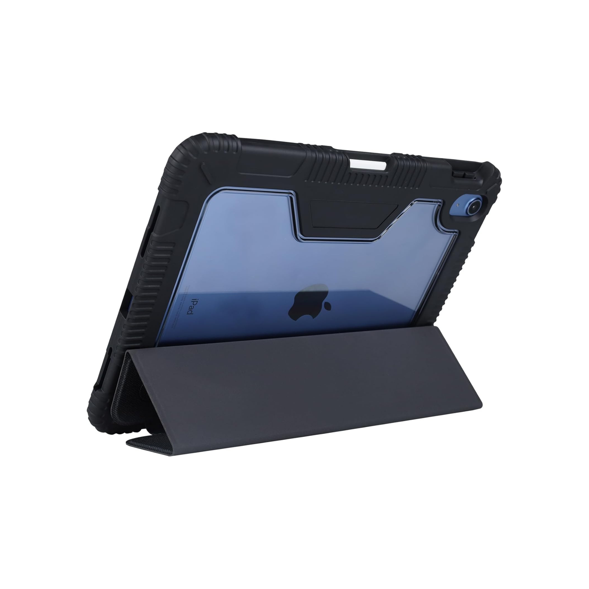 Max & Max Rugged Case For Apple Ipad 10.9" 10th Generation Drop Protection/Anti-Slip/Kids Friendly, Pencil Or Crayon Holder, Clear Transparent Back (Black)