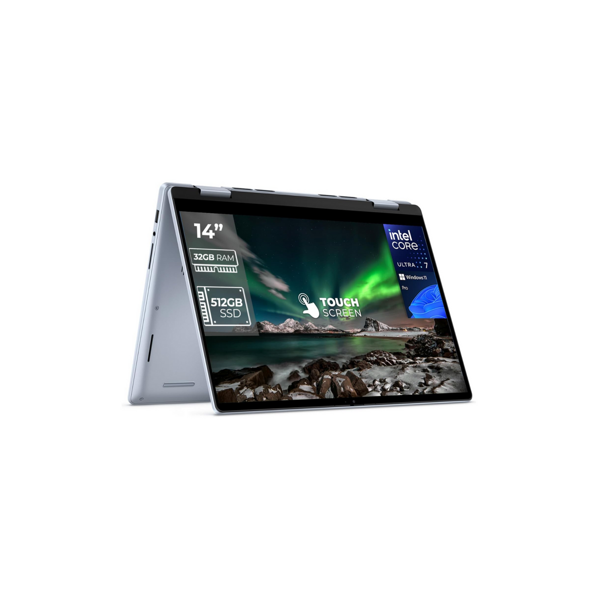 Dell Inspiron 14-7440 2-IN-1 Laptop, Intel Core Ultra 7-150U, 32GB RAM, 512GB SSD, 14" FHD+ Touchscreen, Win 11 Pro Backlit KB(Include 1st Wave Laptop Stand +Wireless Mouse+ Mouse pad + Antivirus)
