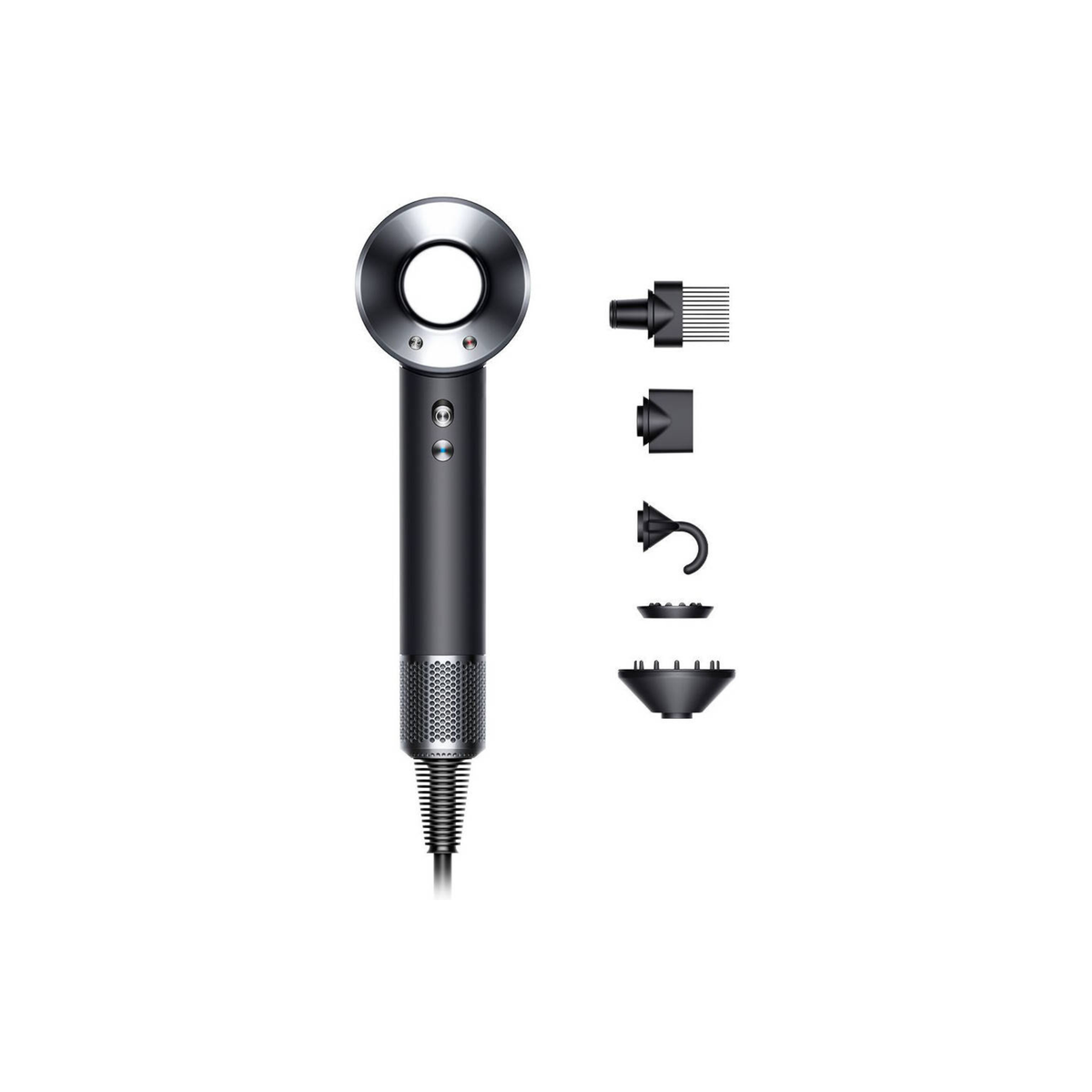 Dyson Supersonic Hair Dryer, Scalp Protect Button, Instant Control, 3 Precise Airflow Settings, 4 Heat Settings, Pause Detect Technology, Negative Ions, Flyaway Attachment, Black/Nickel | HD08