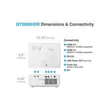 Optoma GT2000HDR Compact Short Throw Laser Home Theater and Gaming Projector, 1080p HD with 4K HDR Input, Bright 3,500 Lumens