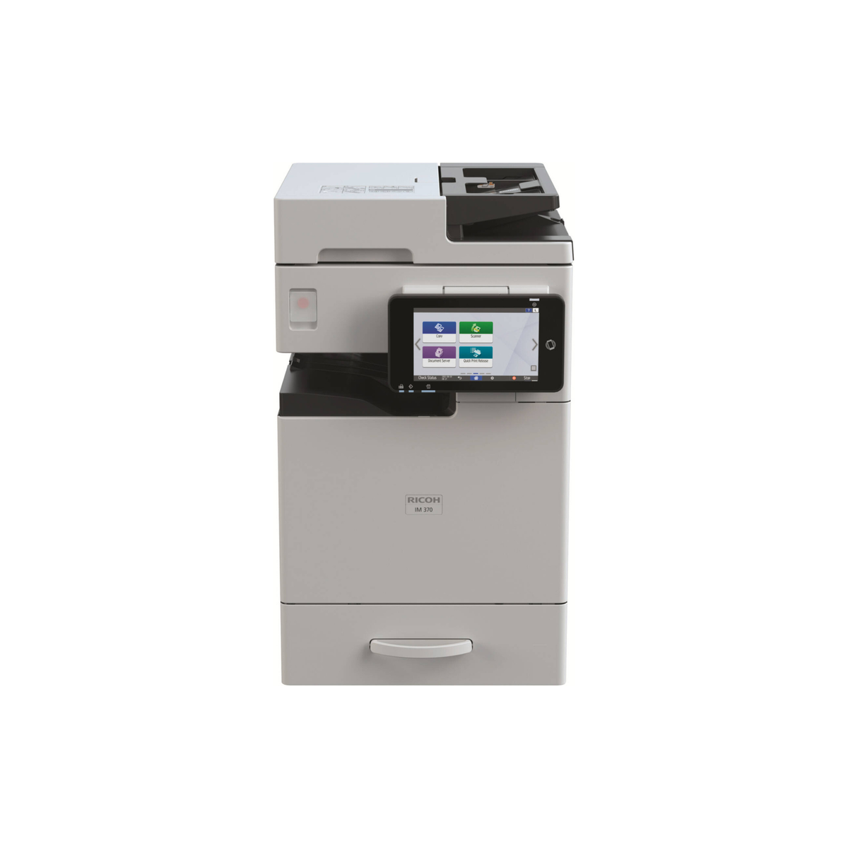 Ricoh IM 370 A4 Black & White Multifunction Printer, 3.8 Seconds Print Speed, 1200 x 1200 dpi Max Resolution, 50 Sheets SPDF Capacity, Marvell 88PA6270 1.2GHz CPU, White | IM 370