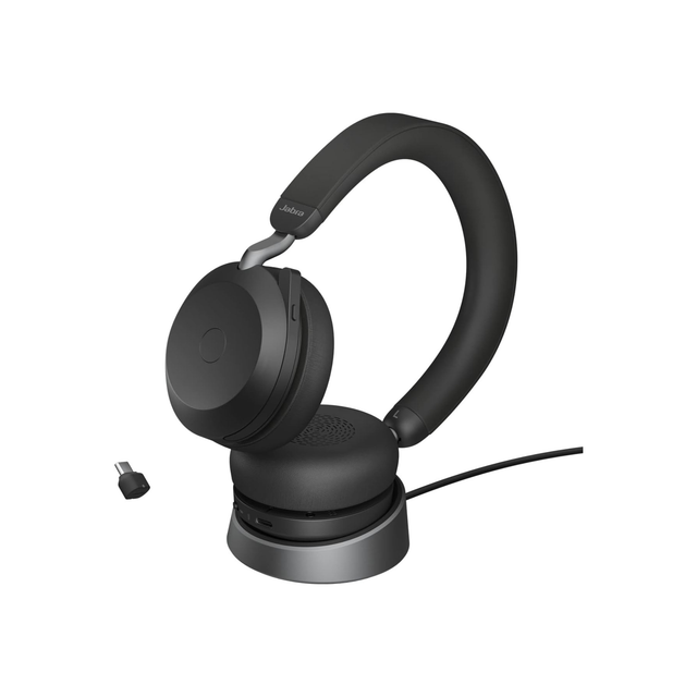 Jabra Evolve2 75 Wireless PC Headset with Charging Dock and 8-Mic Technology - Dual Foam Stereo Headphones with Advanced Active Noise Cancellation, USB-C Bluetooth Adapter and MS Compatibility - Black