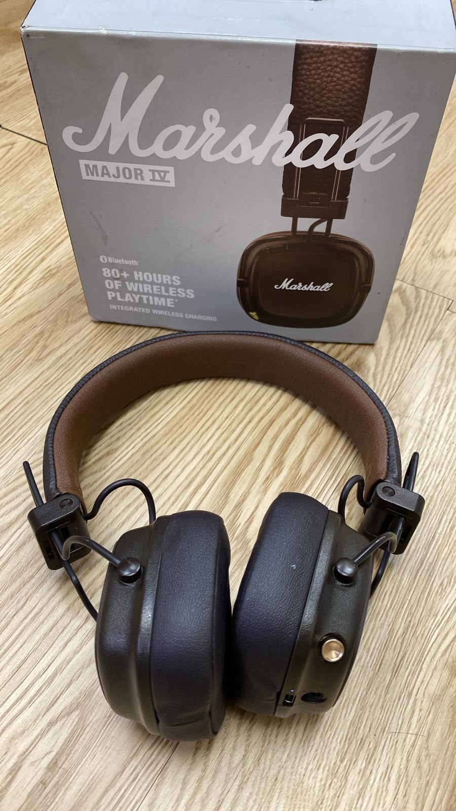Marshall Major IV Foldable Bluetooth Wireless Headphones – 80+ Hours Playtime, Wireless Charging, Custom Drivers (Brown) - Open Box (100% Fully Working) Marshall