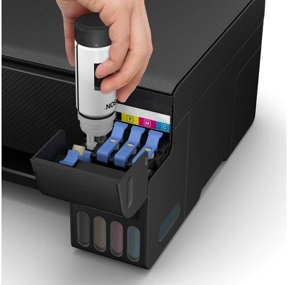 Epson EcoTank L3210 A4 All-in-One Ink Tank Printer, 5760 x 1440 dpi Resolution, Print/Scan/Copy, Up to 33.0 ppm Print Speed, 180 x 1 Nozzles, Spill Free, Error Free Refilling, USB, Black | C11CJ68405