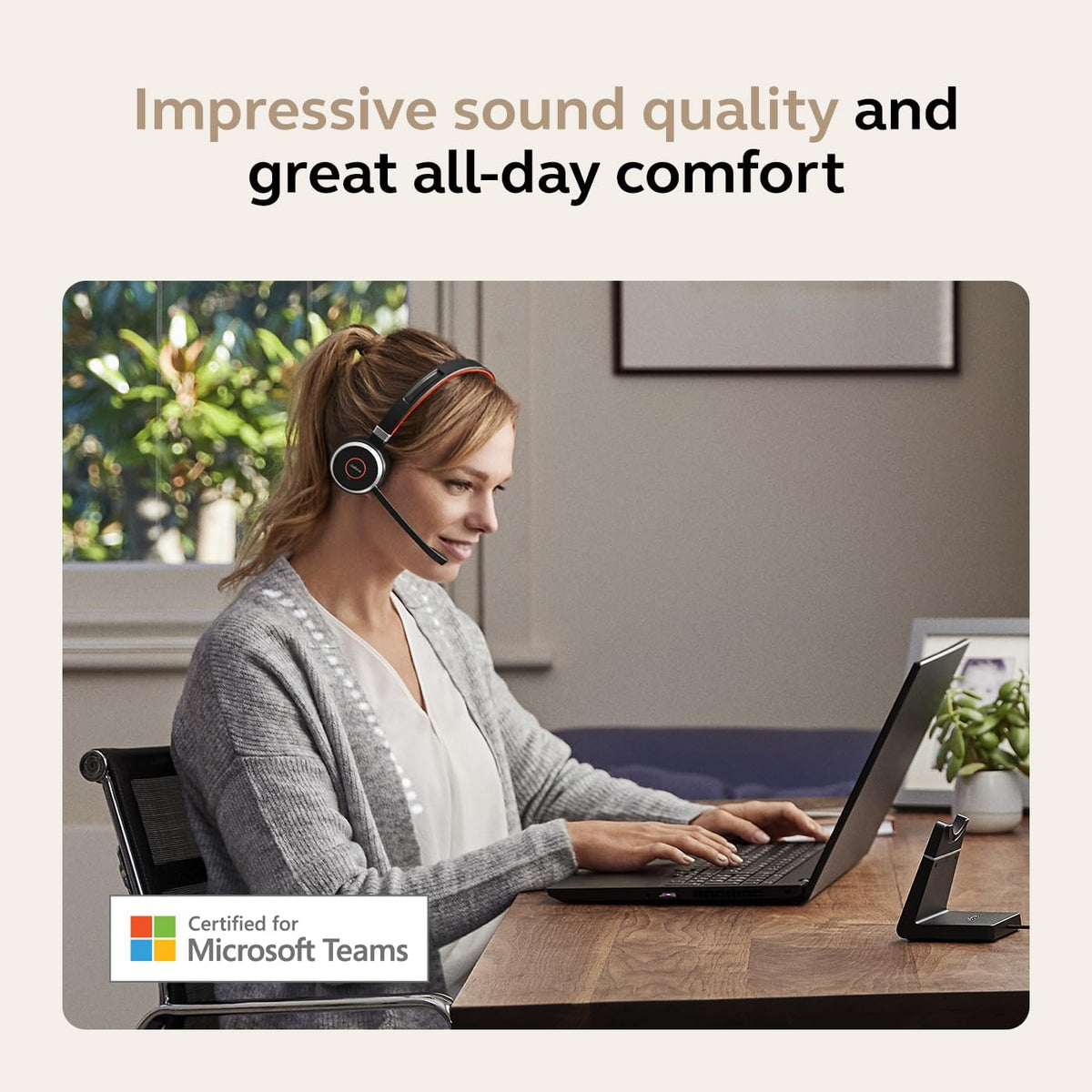 Jabra Evolve 65 SE Link380a MS Stereo- Bluetooth Headset with Noise-Cancelling Microphone, Long-Lasting Battery and Dual Connectivity - Works with All Other Platforms - Black