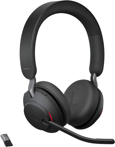 Jabra Evolve2 65 Wireless PC Headset - Noise Cancelling UC Certified Stereo Headphones With Long-Lasting Battery - USB-A Bluetooth Adapter - Black