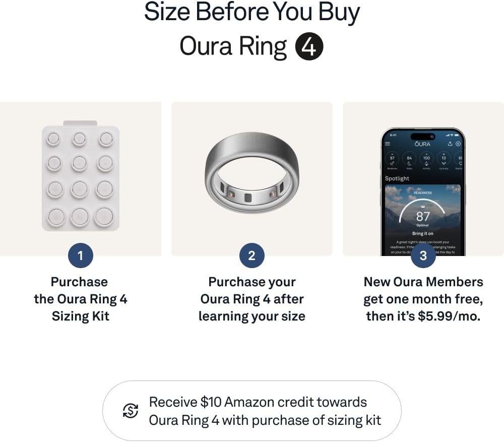 Oura Ring 4 | Smart Ring | Size First with Oura Ring 4 Sizing Kit | Sleep Tracking Wearable - Heart Rate - Fitness Tracker - Up to 8 Days Battery Life
