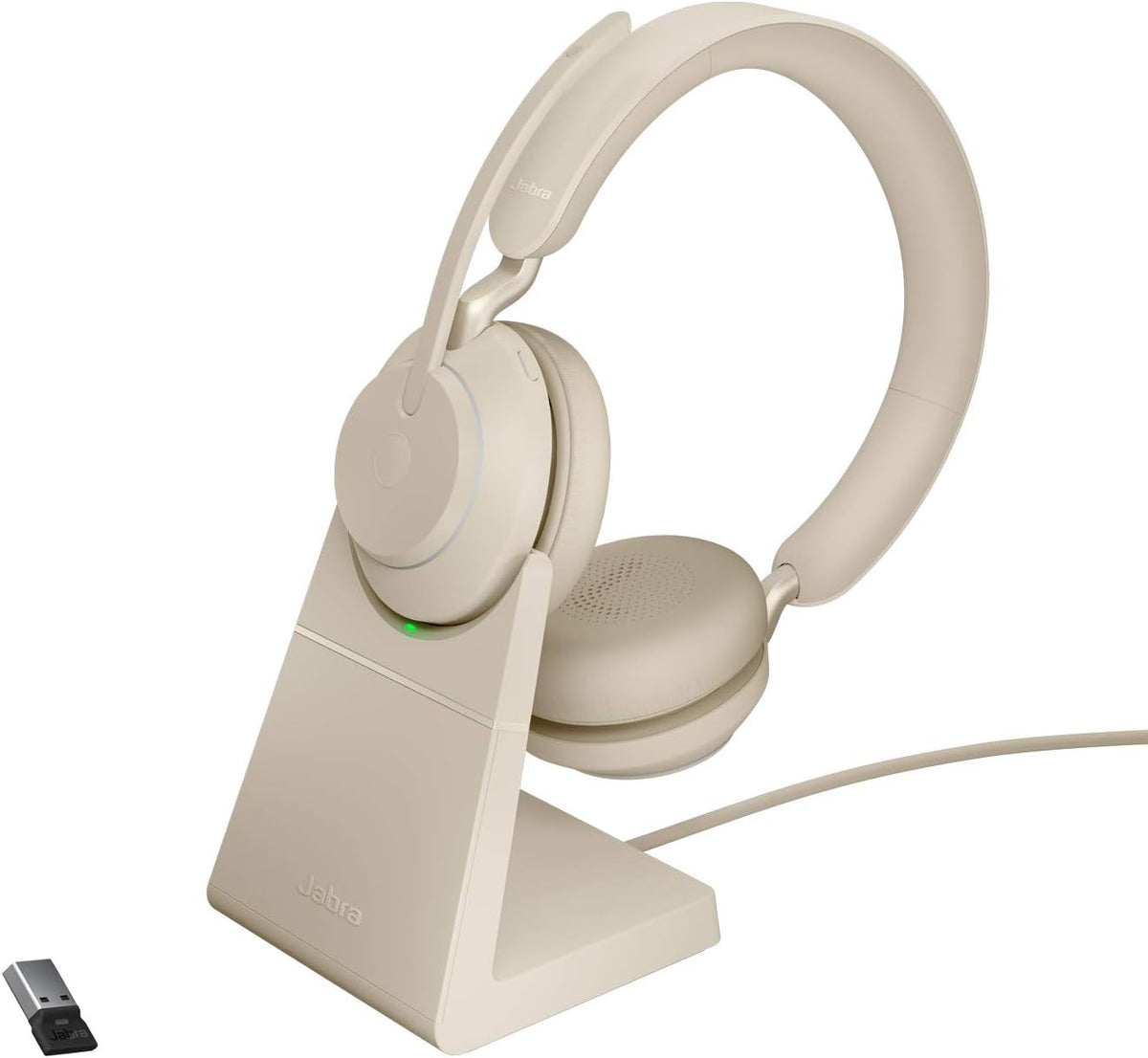 Jabra Evolve2 65 Wireless PC Headset with Charging Stand – Noise Cancelling UC Certified Stereo Headphones With Long-Lasting Battery – USB-A Bluetooth Adapter – Black