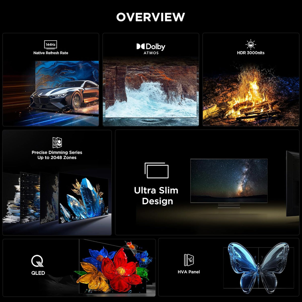 TCL Television 85 Inch Smart TV 4K QD-Mini LED Colorful Quantum Crystal HDR 3000nits Gaming Google TV, 144Hz Native Refresh Rate, Audio by Bang & Olufsen, Dolby Atmos, Game Master-85Q7C (2025 Model)