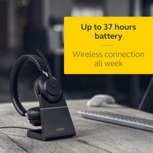 Jabra Evolve2 65 Wireless PC Headset with Charging Stand – Noise Cancelling UC Certified Stereo Headphones With Long-Lasting Battery – USB-A Bluetooth Adapter – Black