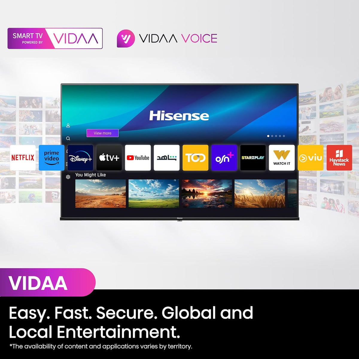 Hisense 65 inch QLED Smart TV E7N-Quantum Dot Colour, AI Picture, Dolby Vision, Dolby Atmos, Share to TV, Voice Control, Filmmaker Mode, Youtube, Netflix, Disney+ and Shahid, 65E7N (2024 UAE Version)