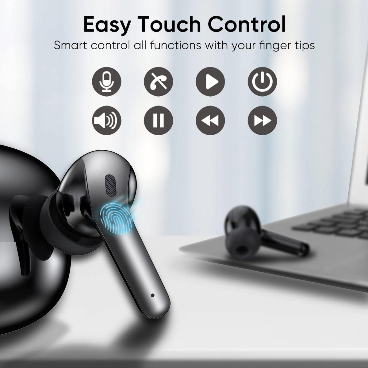 True Wireless Earbuds, Bluetooth Earphones 60H Playback, CVC Noise Cancelling with Wireless Charging Case, in-Ear Stereo Wireless Earphones Built-in Mic, LED Display, IPX7 Waterproof Sport Headphones