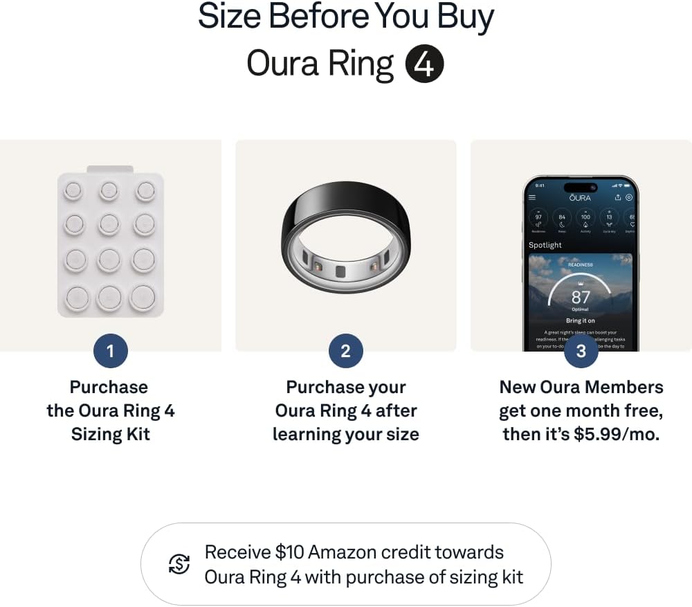 Oura Ring 4 | Smart Ring | Size First with Oura Ring 4 Sizing Kit | Sleep Tracking Wearable - Heart Rate - Fitness Tracker - Up to 8 Days Battery Life