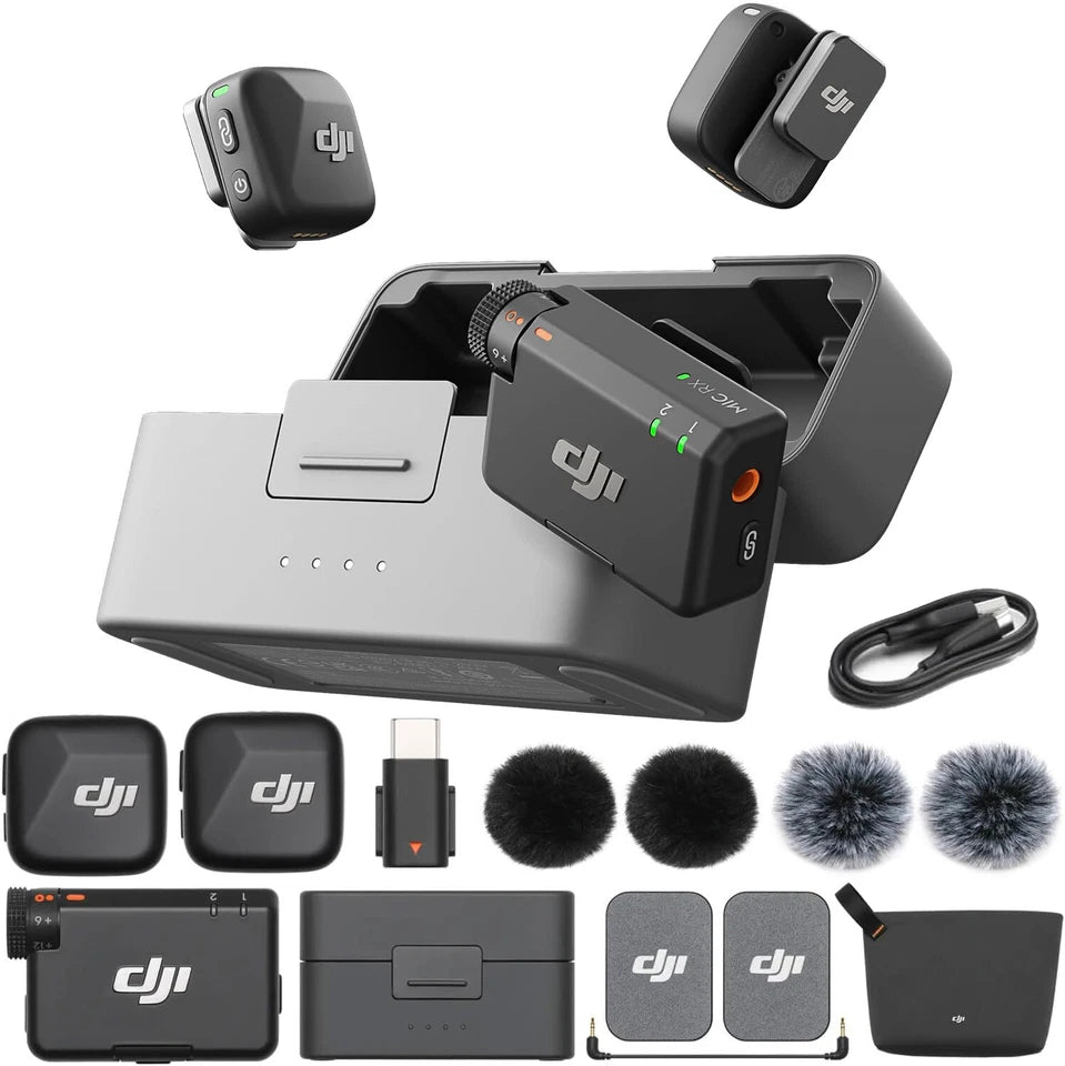 DJI Mic Mini (2 TX + 1 RX + Charging Box), Ultra-Light, HQ Audio, 48 Hours Use, Noise Cancellation, Limit (Mic Mini (2 TX + 1 RX + Charging Box))