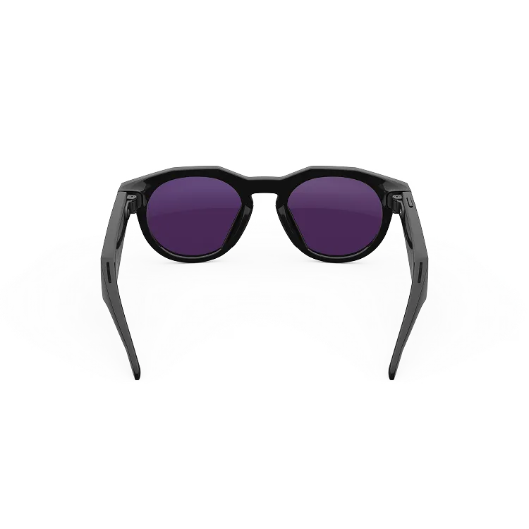Rear view of Oakley Meta HSTN glasses with Black frame and Clear to Amethyst Transitions lenses
