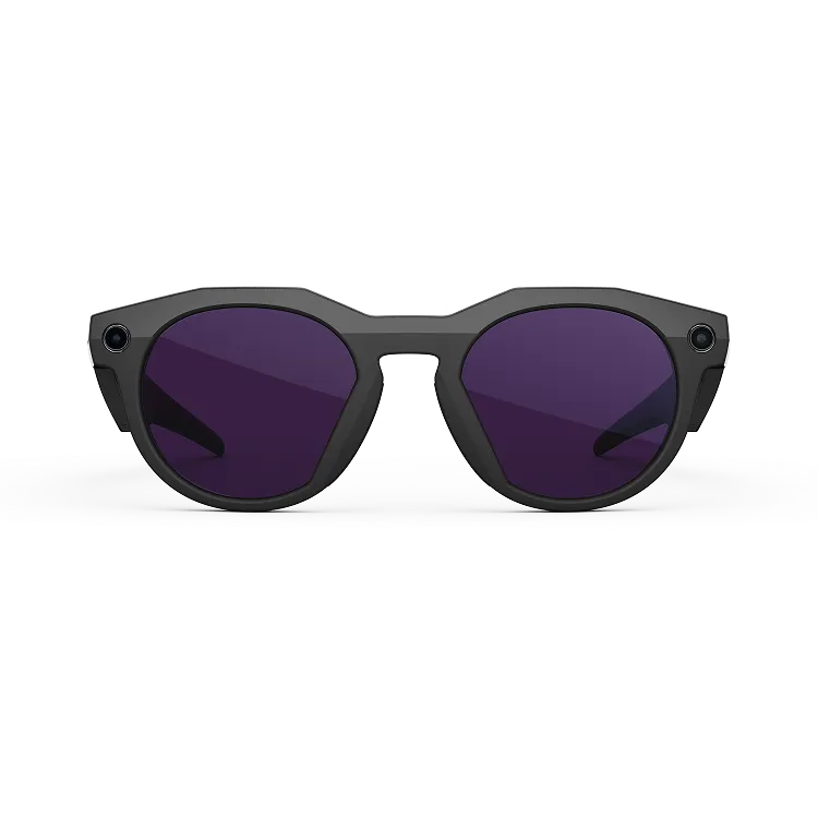 Front view of Oakley Meta HSTN glasses with Black frame and Clear to Amethyst Transitions lenses