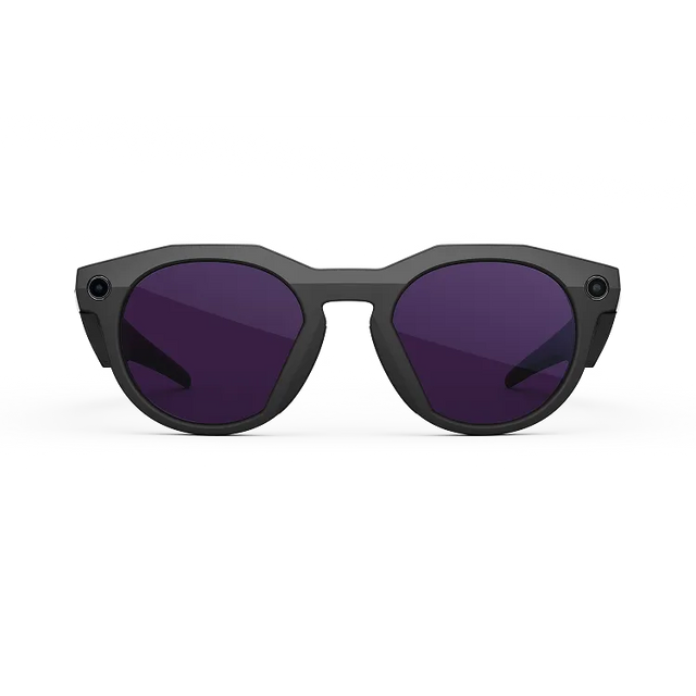 Front view of Oakley Meta HSTN glasses with Black frame and Clear to Amethyst Transitions lenses