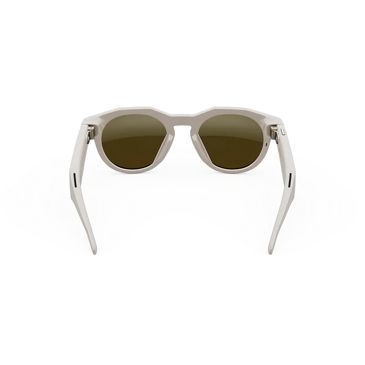 Rear view of Oakley Meta HSTN glasses with Warm Grey frame and Prizm Ruby lenses